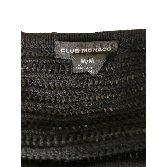 Club Monaco Open Knit Oversize Cropped Sweater Faux Leather Trim Medium - Picture 6 of 6